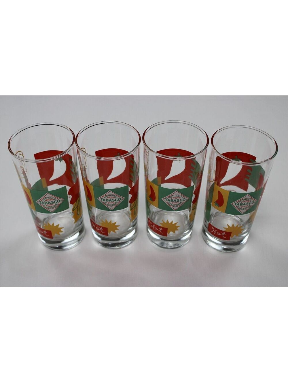Vintage 2000 Tabasco Brand Glassware Set of 4 Drinking Glasses McIlhenny Co Logo